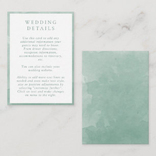 Elegant Pale Green Watercolor Wedding Details Enclosure Card