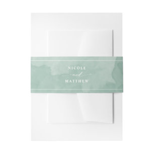 Elegant Pale Green Watercolor, Wedding Invitation Belly Band