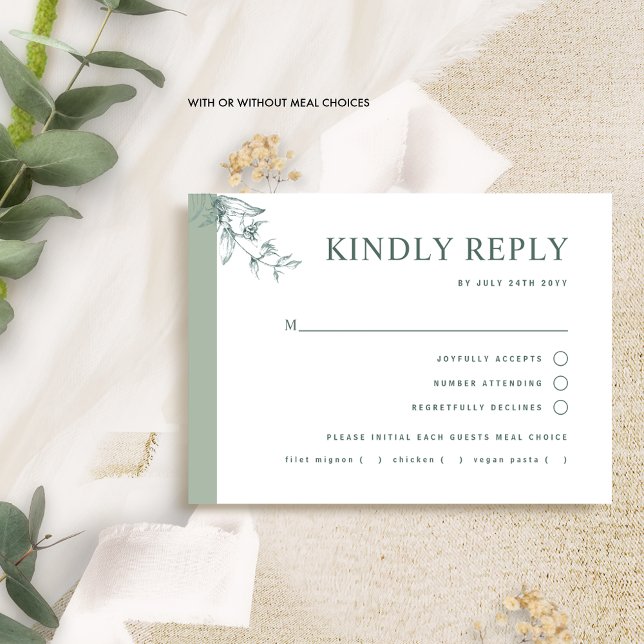 Elegant Pale Green Wedding With/without Meal RSV RSVP Card (Creator Uploaded)