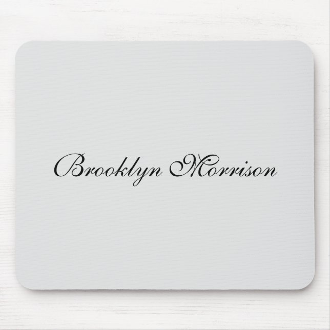 Elegant pale grey custom script monogram name mouse pad (Front)