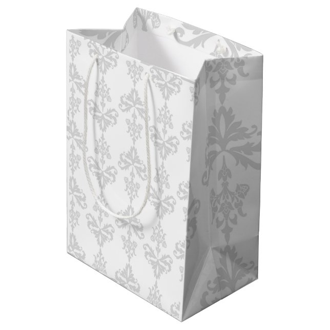 Elegant Pale Grey & White Gift Bag (Back Angled)