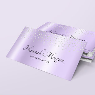 Elegant Pale Lavender Purple Ombre Silver Confetti Business Card