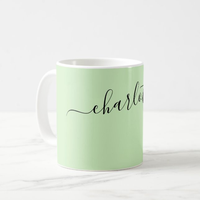 Elegant Pale Mint Colour Modern Name Personalised Coffee Mug (Front Left)