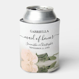 Elegant Pale Peach Rose Maid of Honor Wedding Can Cooler