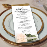 Elegant Pale Peach Rose Reflections Wedding Menu<br><div class="desc">This beautiful menu will add some style to your wedding reception. It features a beautiful and romantic design with a single pale peach or light orange coloured rose lying on its side reflecting in a pool of water with waves and ripples. There is space for the names of the couple...</div>