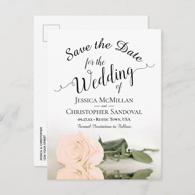 Elegant Pale Peach Rose Wedding Save the Date Announcement Postcard (Front/Back)