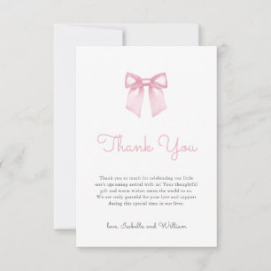 Elegant Pale Pink Bow Baby Shower Thank You Card