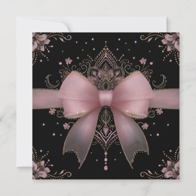 Elegant Pale Pink Bow with Indian Floral Design Invitation (Front)