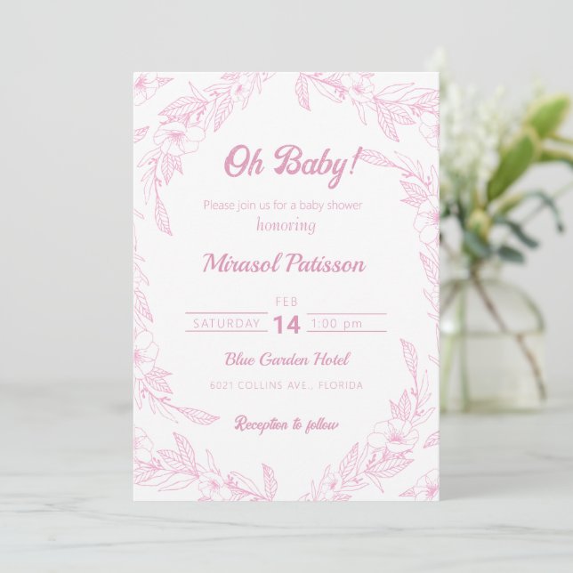 Elegant pale pink floral Baby Shower Invitation (Standing Front)