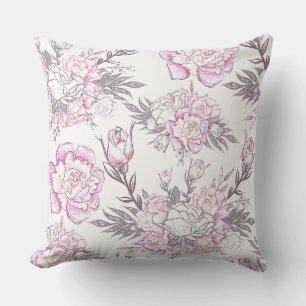 Elegant Pale Pink Floral Design Grey Foliage  Cushion