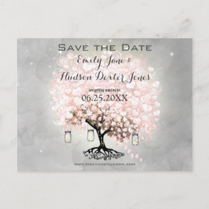 Elegant Pale Pink Heart Leaf Tree Wedding Announcement Postcard