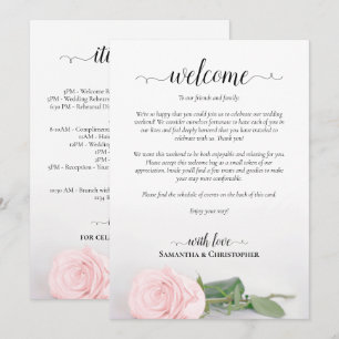 Elegant Pale Pink Rose Wedding Welcome & Itinerary Programme