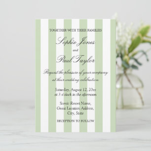 Elegant Pale Sage Stripes Wedding Invitation