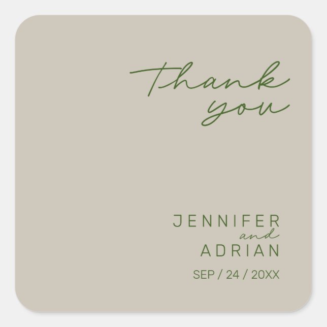 Elegant  Pale Silver Minimal Thank You Wedding  Square Sticker (Front)