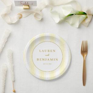 Elegant Pale Yellow Minimalist Name Circle Paper Plate