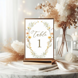 Elegant Pale Yellow Watercolor Wildflowers Wedding Table Number