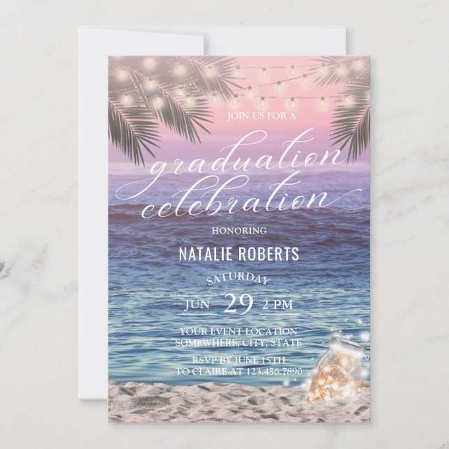 Elegant Palm Beach Mason Jar Lights Graduation Invitation (Front)