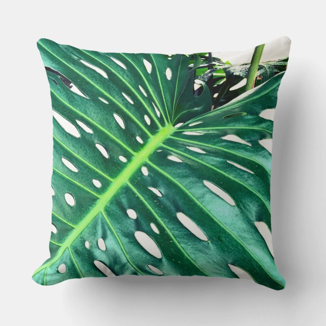 Elegant Palm Leaf tropical jungle rainforest leaf Cushion (Front)