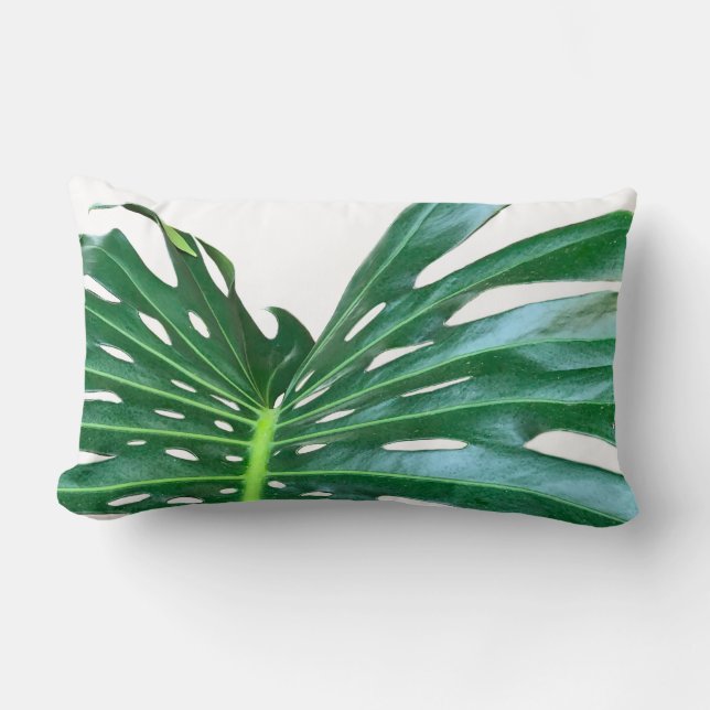 Elegant Palm Leaf tropical jungle rainforest leaf Lumbar Cushion (Front)