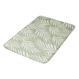 Elegant Palm Leaves Milk Olive Green Pattern Bath Mat
