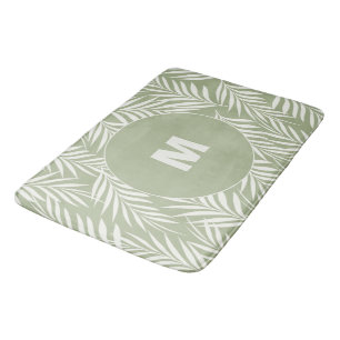 Elegant Palm Leaves Milk Olive Green Personalised Bath Mat