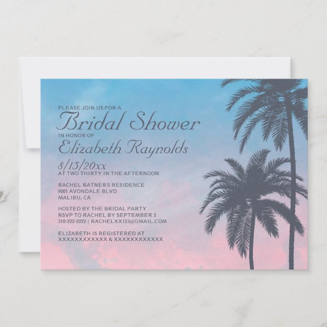 Elegant Palm Tree Bridal Shower Invitations (Front)