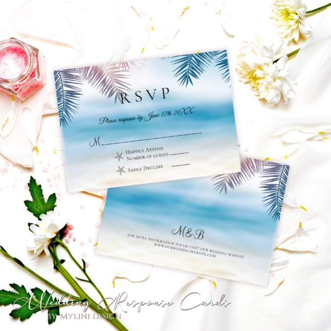 Elegant Palm Tree Tropical Beach Wedding RSVP Card (Creator Uploaded)