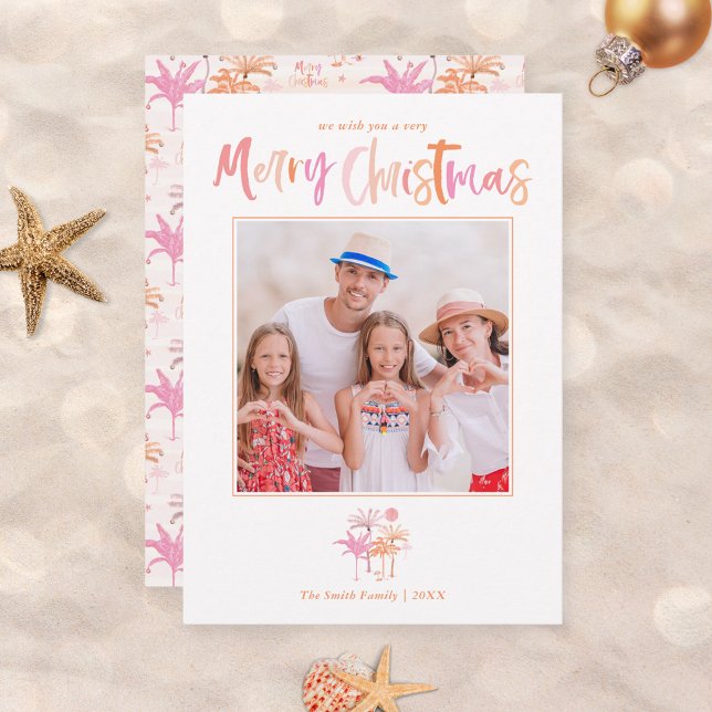 Elegant Palm Tree Tropical Christmas Photo Holiday Card (Creator Uploaded)