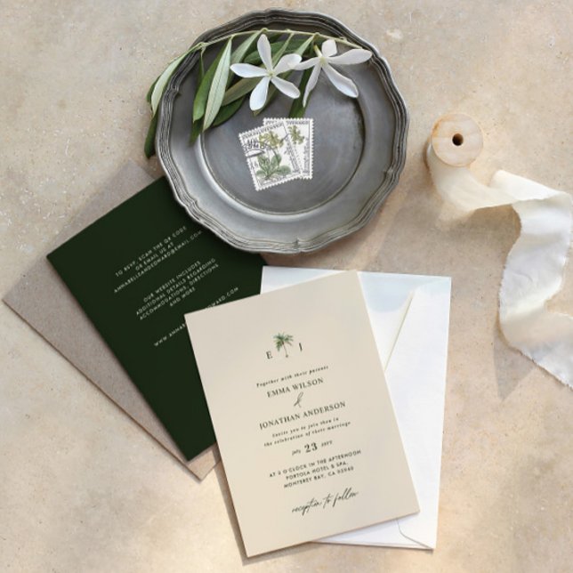 Elegant Palm Tree Wedding Invitation with QR Code (Creator Uploaded)