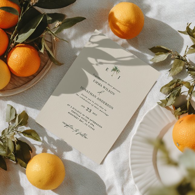 Elegant Palm Tree Wedding Invitation with QR Code (Creator Uploaded)