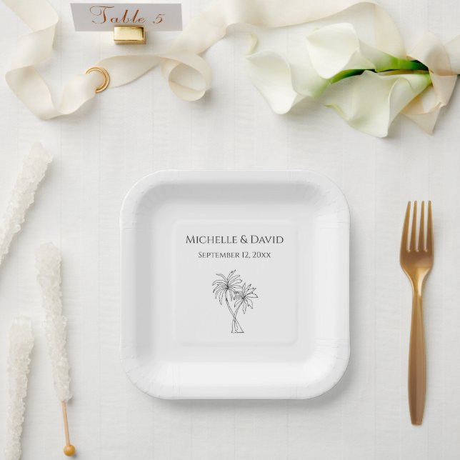 Elegant Palm Trees Destination Beach Wedding  Paper Plate (Wedding)
