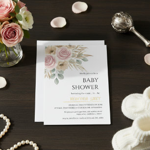 Elegant Pampas Flower Boho Bohemian   Baby Shower Invitation
