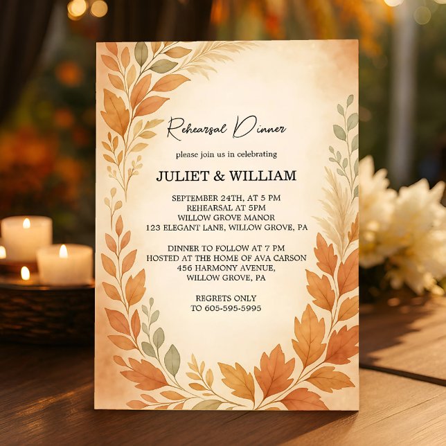 Elegant Pampas Grass Autumn Fall Rehearsal Dinner Invitation (Creator Uploaded)