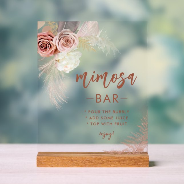 Elegant Pampas Grass Bachelorette Mimosa Bar Acrylic Sign (Neutral)