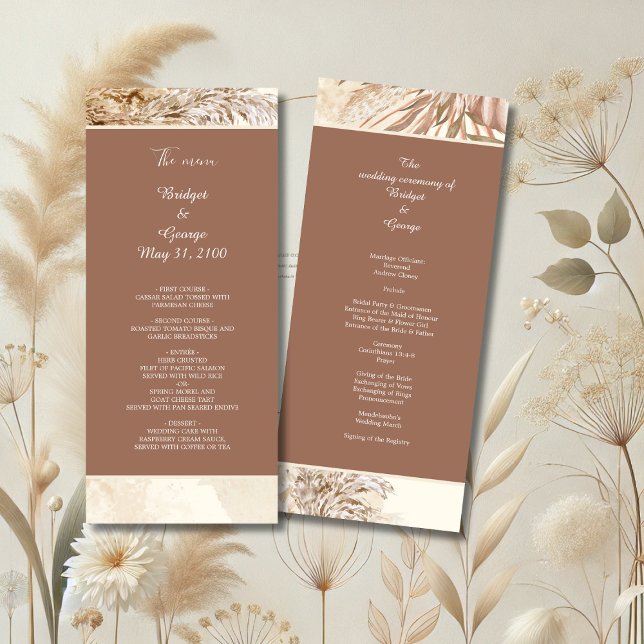 Elegant pampas grass Boho Neutral Wedding Programme (Creator Uploaded)