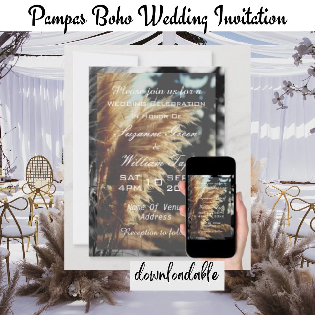 Elegant Pampas Grass Boho Wedding Invitation (Creator Uploaded)