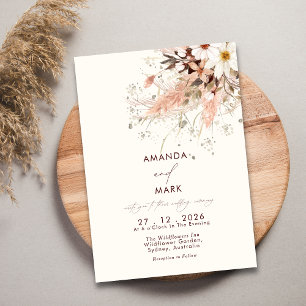 Elegant Pampas Grass Boho Wildflower Wedding  Invitation