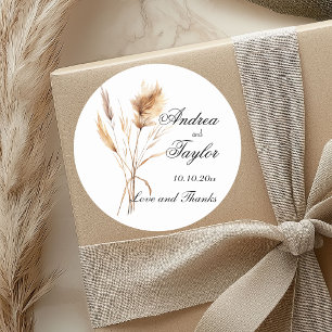 Elegant Pampas Grass Wedding Classic Round Sticker