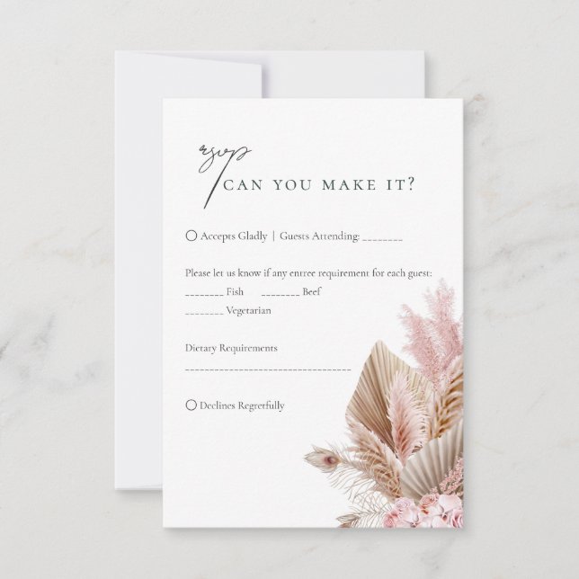 Elegant Pampas Grass Wedding RSVP Card (Front)