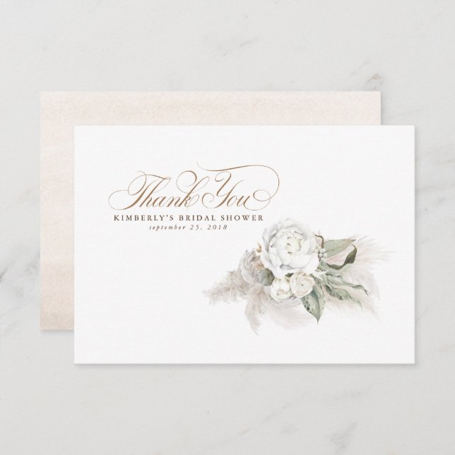 Elegant Pampas Grass White Floral Thank You (Front/Back)