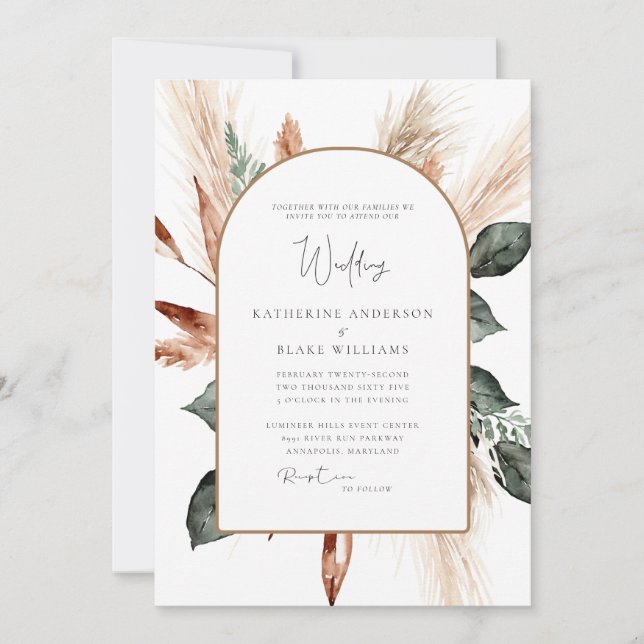 Elegant Pampas Sage Geometric Wedding  Invitation (Front)