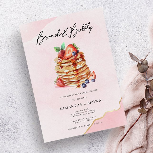 Elegant Pancakes Pink Bridal Brunch Shower Invitation (Creator Uploaded)