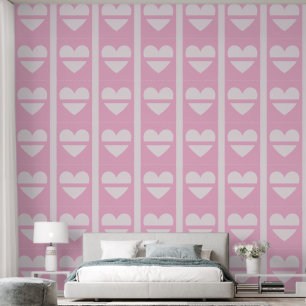 Elegant Panels of Halved Hearts Soft Pastel Pink Wallpaper