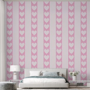 Elegant Panels of Hearts, Stripes Soft Pastel Pink Wallpaper