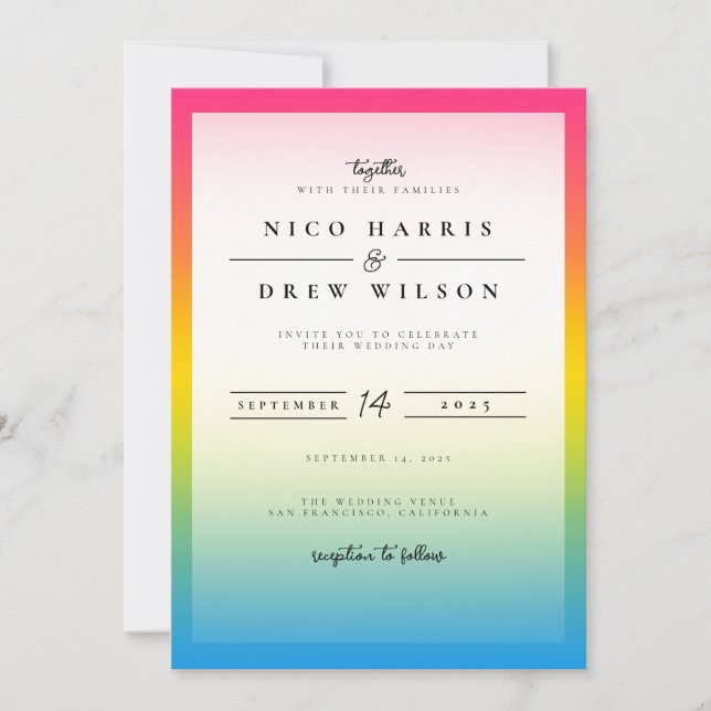 Elegant Pansexual Pride Wedding  Invitation (Front)