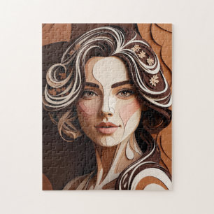 Elegant Paper-Cut Portrait in Warm Earth Tones Jigsaw Puzzle