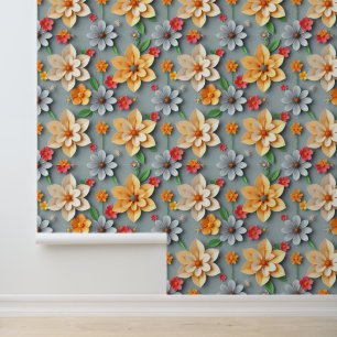 Elegant Paper Petals: 3D Floral Wonderland Wallpaper