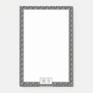 Elegant Paperclip Black and White Pattern Monogram Post-it Notes