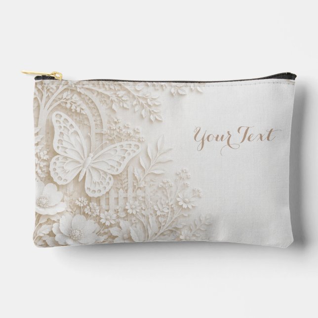 Elegant Papercut Butterfly with Floral Frame Accessory Pouch (Front)