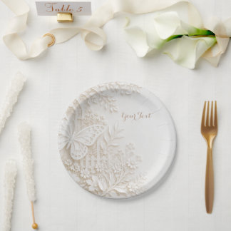 Elegant Papercut Butterfly with Floral Frame Paper Plate
